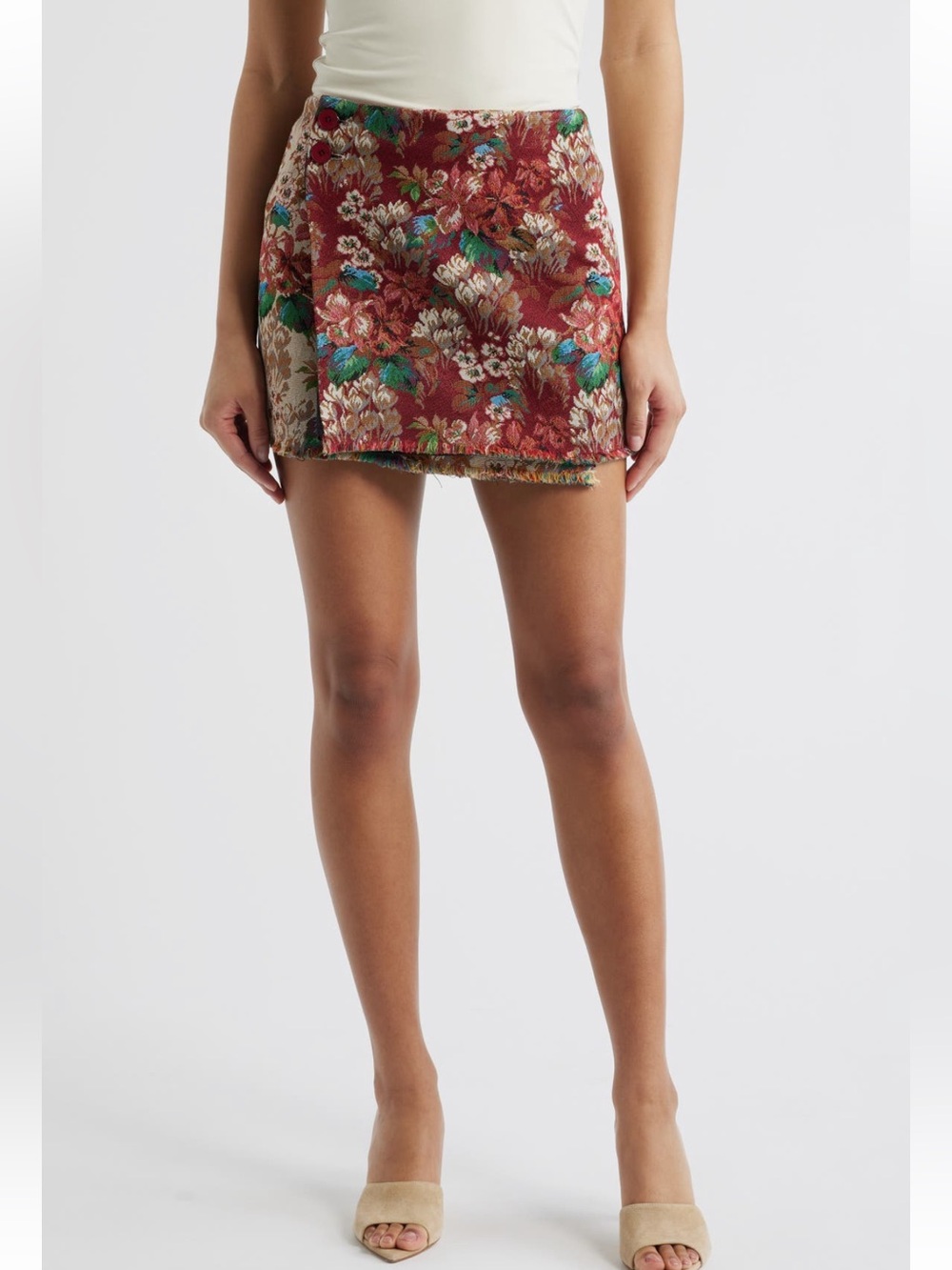 Textured Floral Mini Skirt in Burgundy
